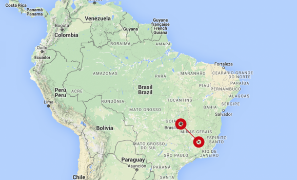 Den ca. 1,5 time lange tur, på et kort over Brasilien.