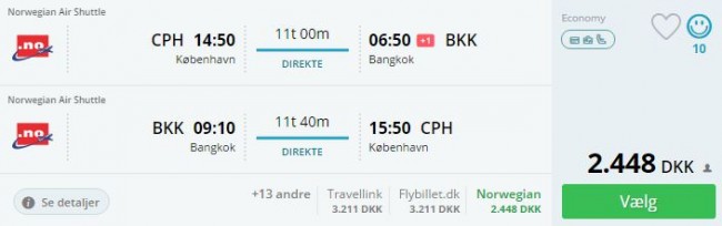 Eksempel på tur fra København til Bangkok fra 17/9 til 2/10 til 2448,-