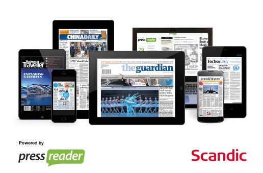 PressReader giver mulighed for at læse aviser op magasiner på alle dine enheder når du besøger et Scandic hotel.