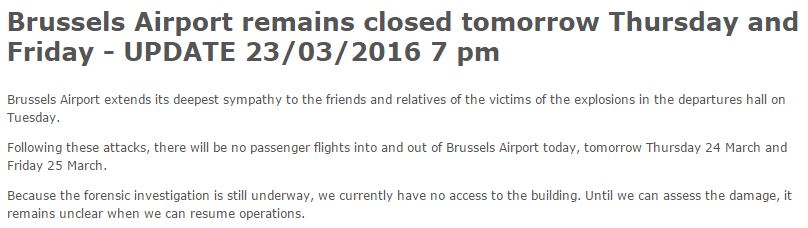 InsideFlyer DK - Bruxelles Lufthavn holder lukket torsdag og fredag