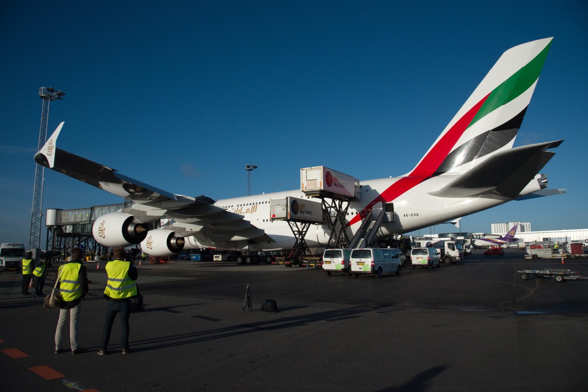 Emirates A380 med plads til 615 passagerer og kun Business Class og Economy Class.