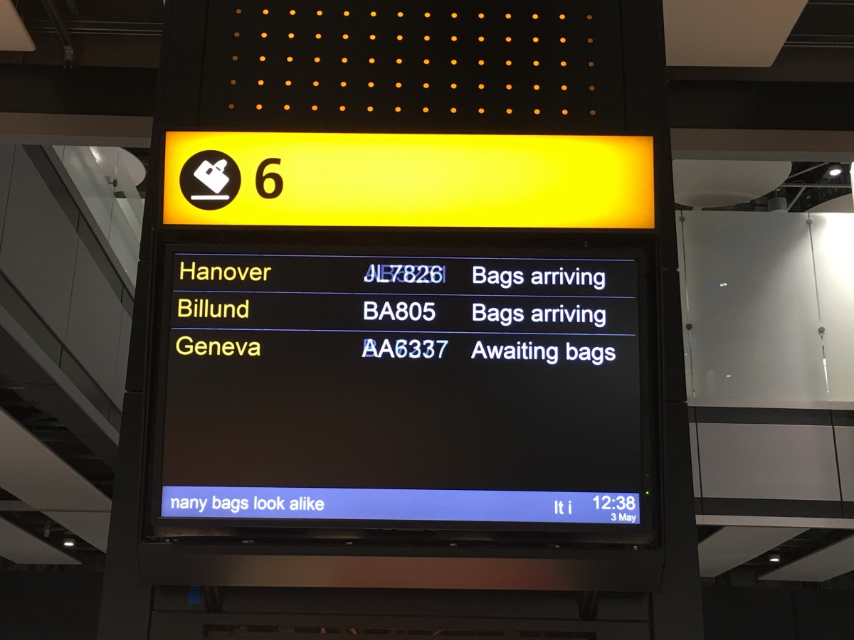 Første gang at Billund stod på en af skærmene i London Heathrows bagageområde.