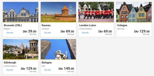 Ryanair med tilbud på 6 destinationer fra 39,- kroner per vej.