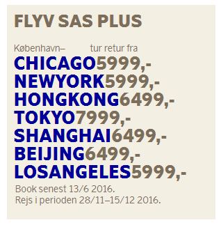 Den nye SAS Plus kampagne med returbilletter til under 6.000,- kroner.
