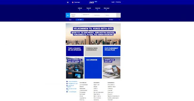 SAS med deres nye layout og farver på BETA hjemmesiden.
