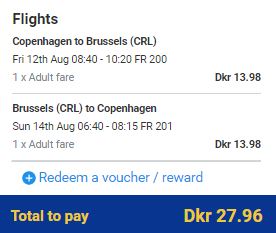Priseksempel på en billig rejse til Bruxelles for under 30,- kroner tur/retur.