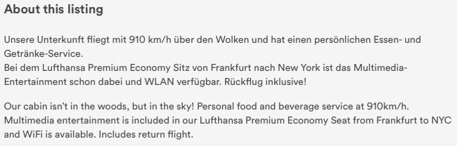Lufthansas beskrivelse af "lejemålet"