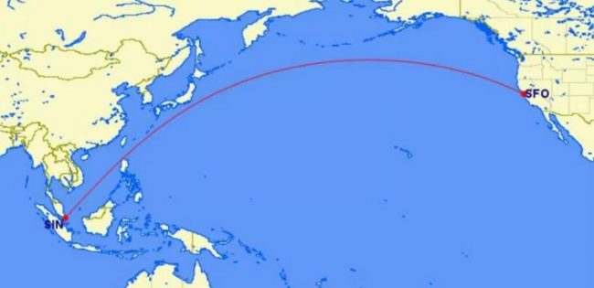 Den nye Singapore til San Francisco rute fra Singapore Airlines. Rutestarten er oktober 2016. 