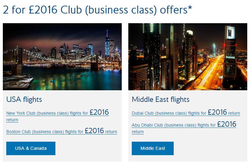 British Airways og deres 2for1 tilbud i Business Class til USA og Mellemøsten fra London.