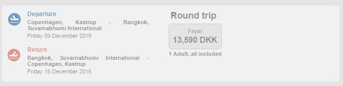 Eksempel på en returbillet i Business Class med Turkish Airlines fra København til Bangkok.