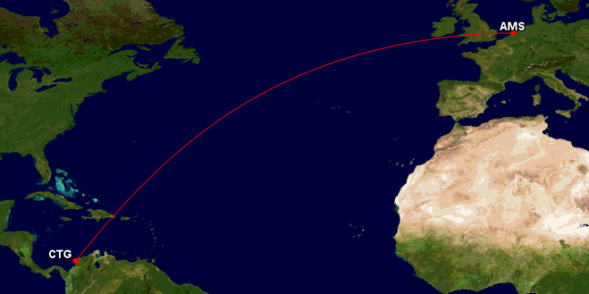 Rejsen til Cartagena går via hovedstaden Bogota med KLMs nyeste fly