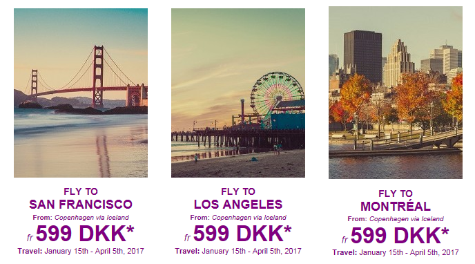 Der er billige one-way priser til Los Angeles, San Francisco og Montréal med WOW Air.